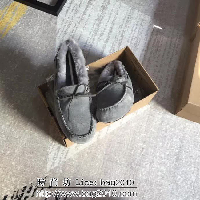 UGG 經典海外版 原版原色真羊毛 真皮蝴蝶結 豆豆鞋 QZS2373